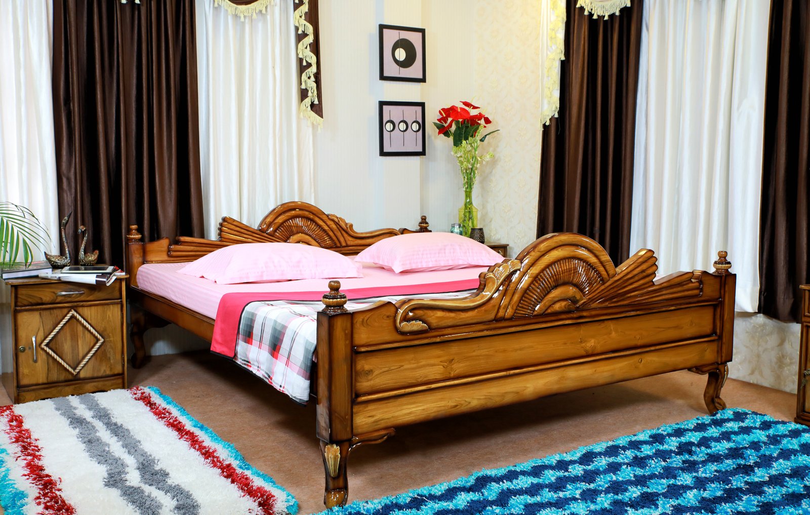 Classic Hand Carved Pannel Wooden Bed for Home - Srgun Hut Classic Hand Carved Pannel Wooden Bed for Home