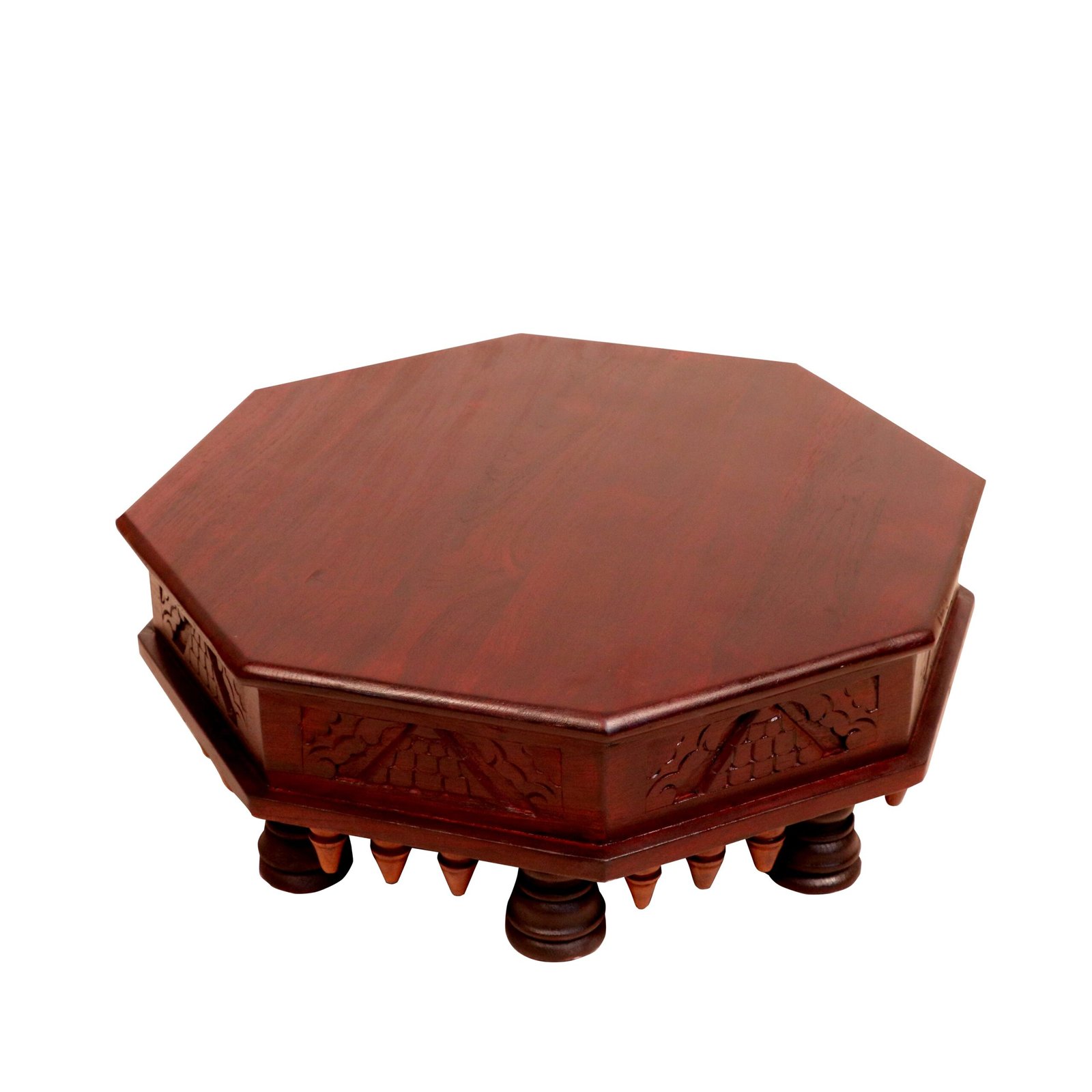 Retro Style Diamond Shaped Handmade Dark Polished Wooden Bajot for Home - Srgun Hut Retro Style Diamond Shaped Handmade Dark Polished Wooden Bajot for Home