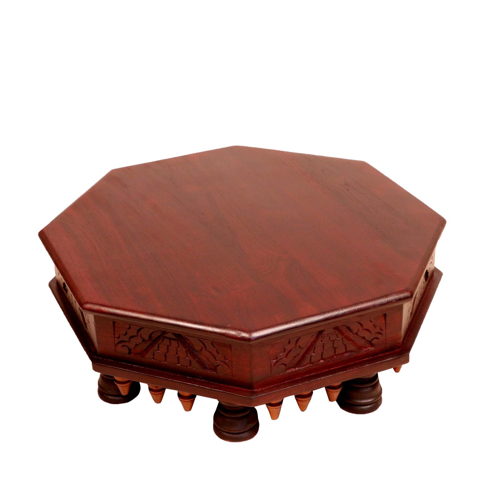 Retro Style Diamond Shaped Handmade Dark Polished Wooden Bajot for Home - Srgun Hut Retro Style Diamond Shaped Handmade Dark Polished Wooden Bajot for Home - Image 2