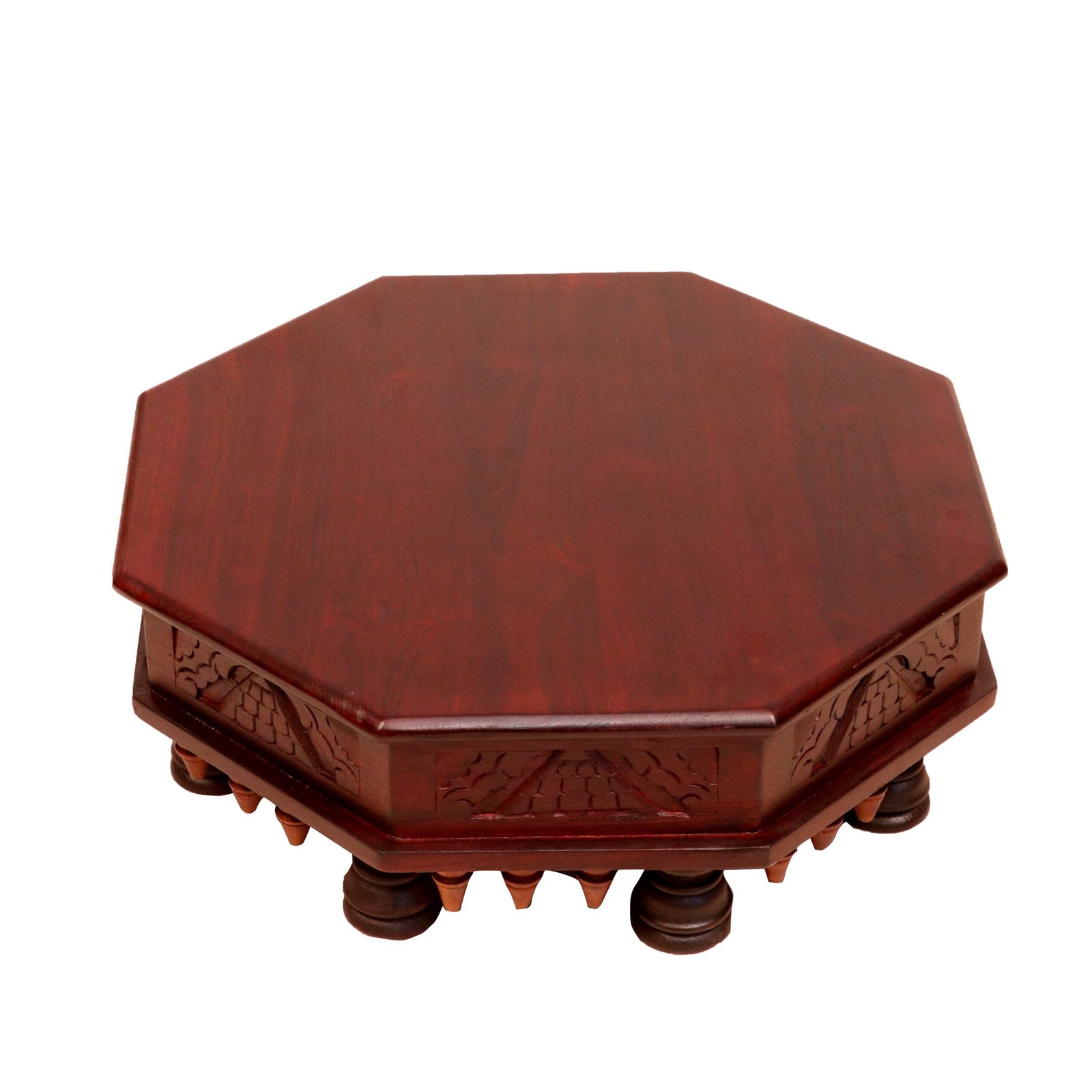 Retro Style Diamond Shaped Handmade Dark Polished Wooden Bajot for Home - Srgun Hut Retro Style Diamond Shaped Handmade Dark Polished Wooden Bajot for Home - Image 3