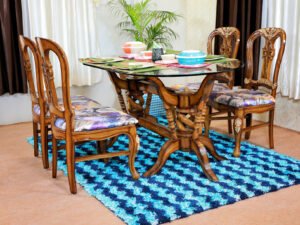 Two Headed Spiral Design Teak Wooden Dining Set