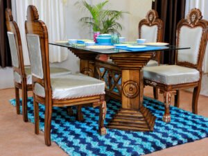 Modern Pillar Style Teak Wooden Dining Set